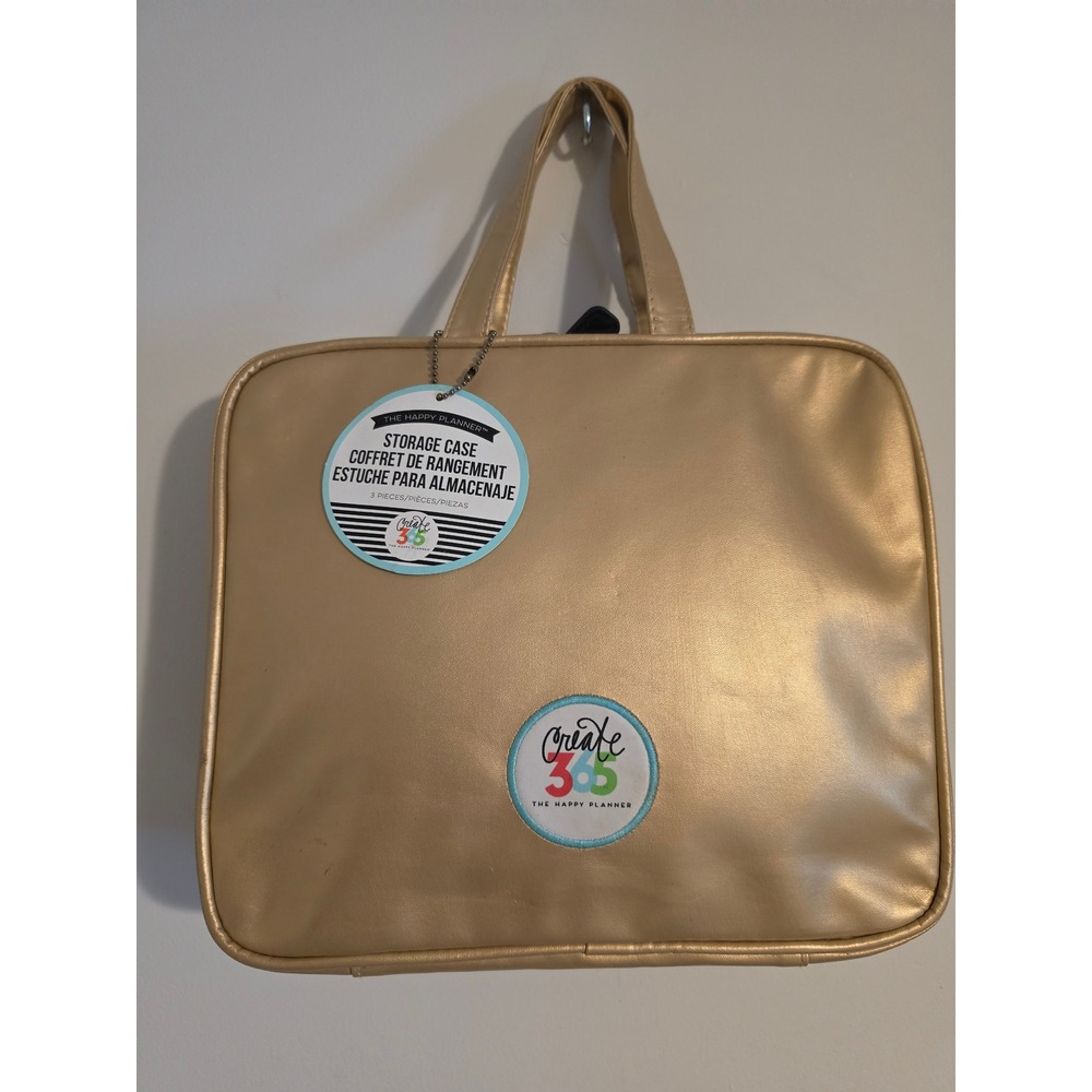 The Happy Planner Storage Case Women OS Gold Faux Leather Zip Craft Bag Chic NWT